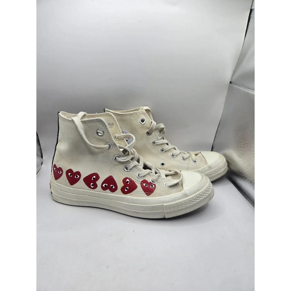 Converse x Comme des Garçons Play Sneakers Mens 6 Cream Multi Heart Chuck 70 Hi - Picture 4 of 13